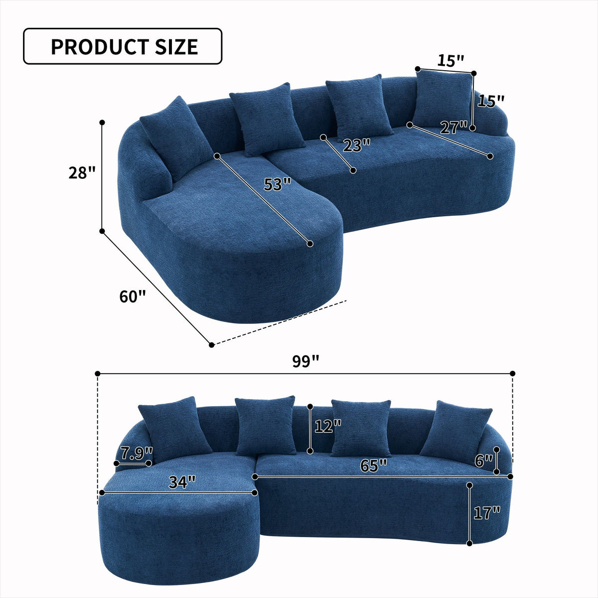 Combined Sofa with 4 Pillows
