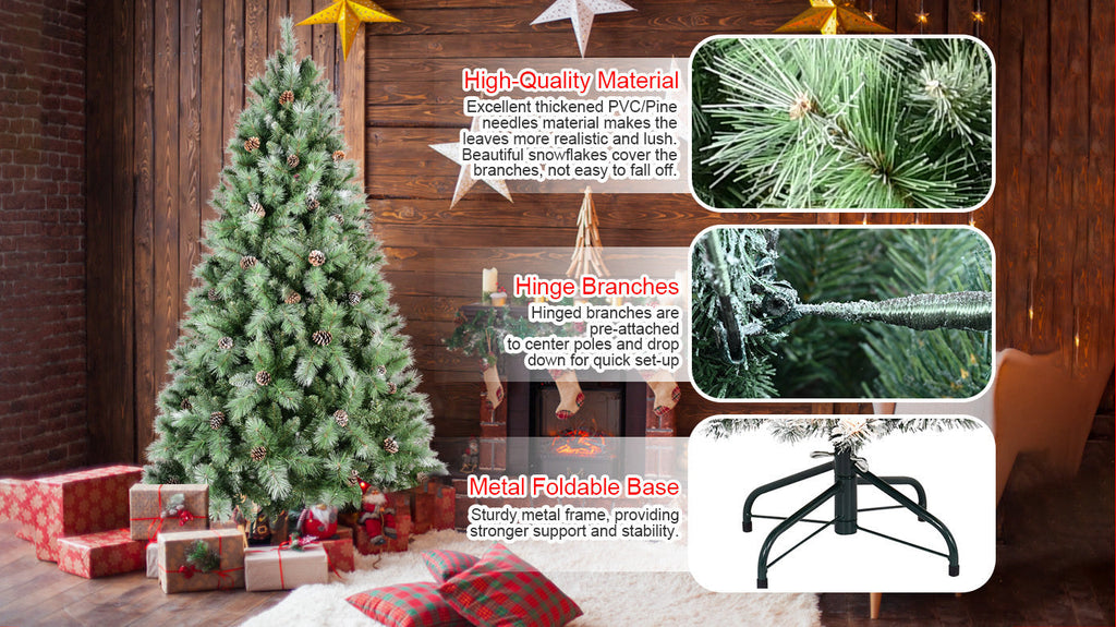 8 Ft Full-Bodied Pre-Decorated Pinecone Christmas Tree with Pine Cones - Green