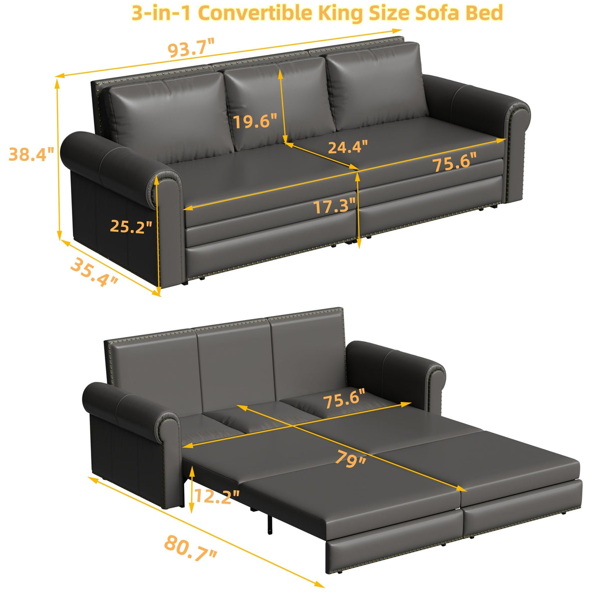 Chesterfield Sleeper Sofa with Pull Out Bed - Multiple Colors