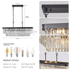 Rectangular Crystal Chandelier with Adjustable Height - Black Iron & Crystal