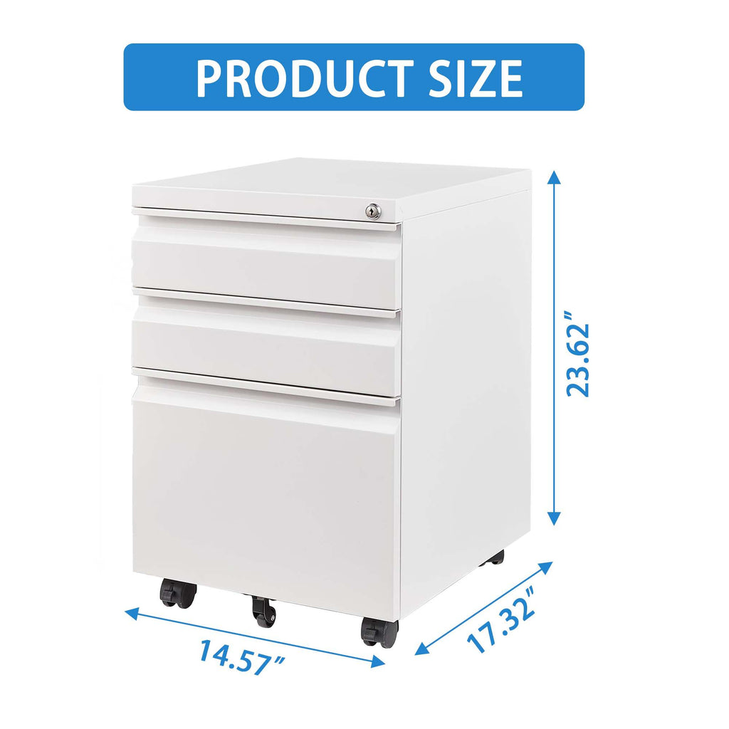 Metal Drawer Mobile File Cabinet with Lock for Secure Organization - White or Black