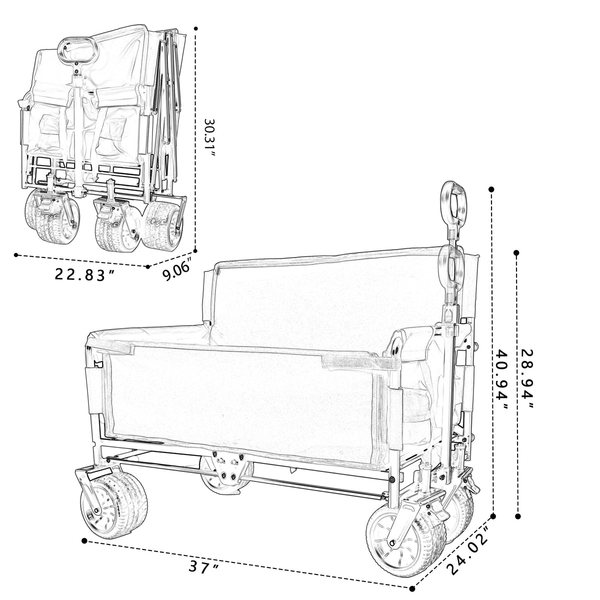 3-in-1 Convertible Folding Wagon Cart with Bench Seat & Storage - Gray