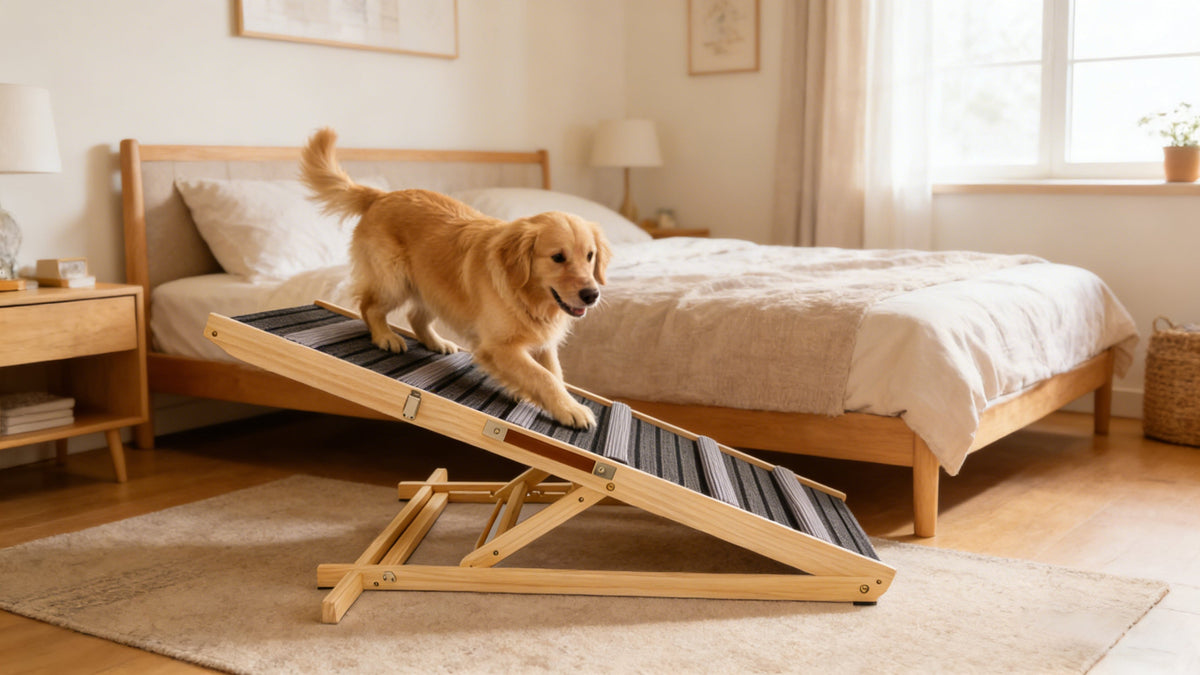 Adjustable Dog Ramp for Couch with Non-Slip Pads - Solid Wood