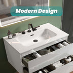 Glossy White Ceramic Integrated Bathroom Vanity Sink - Gloss White