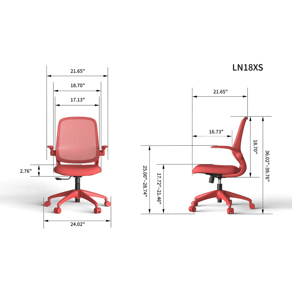Ergonomic Office Chair with Mesh Back and Flipping Armrests - Red