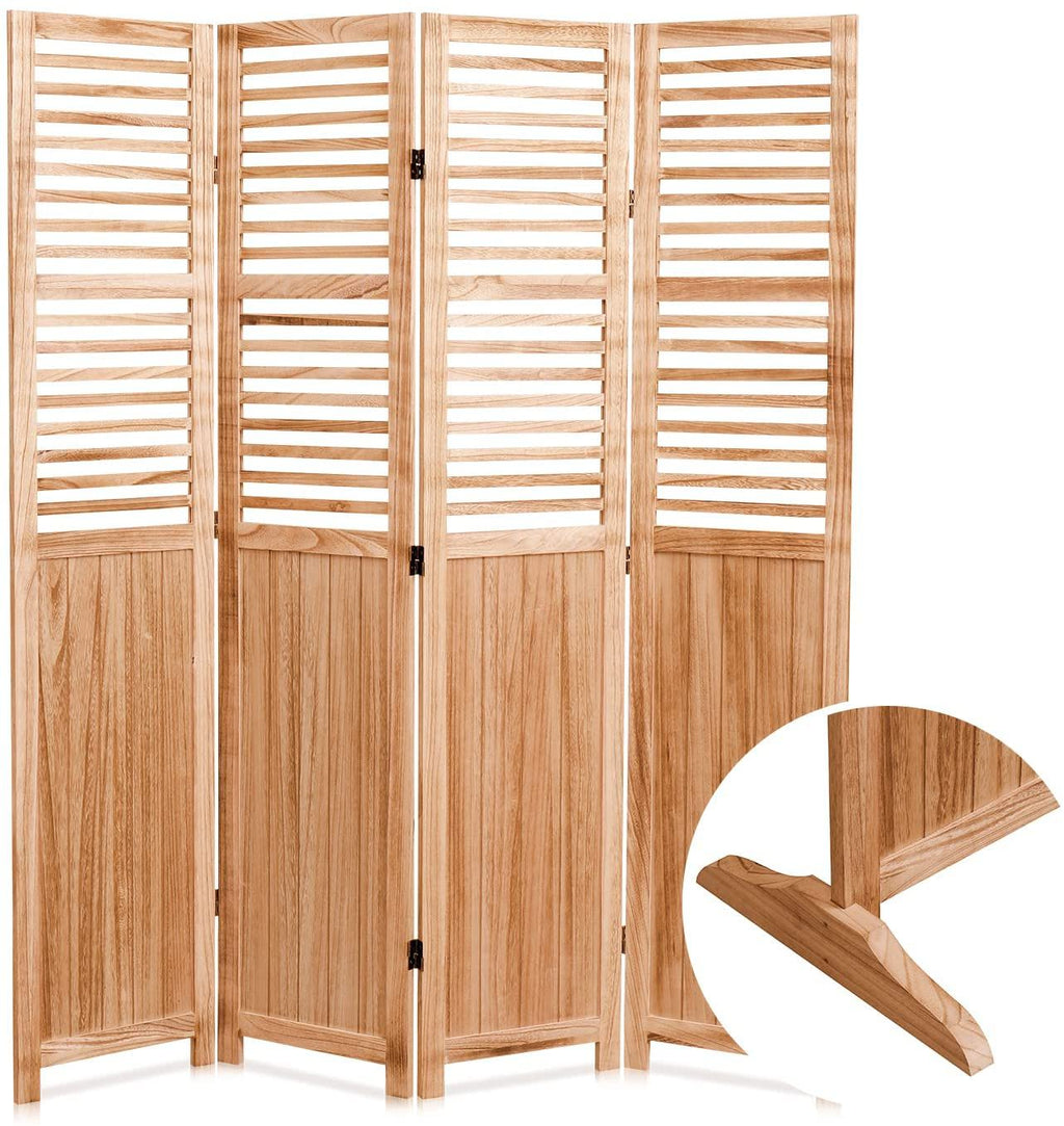 Light Brown Panel Folding Room Divider with Metal Hinges - Solid Wood