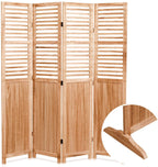 Light Brown Panel Folding Room Divider with Metal Hinges - Solid Wood