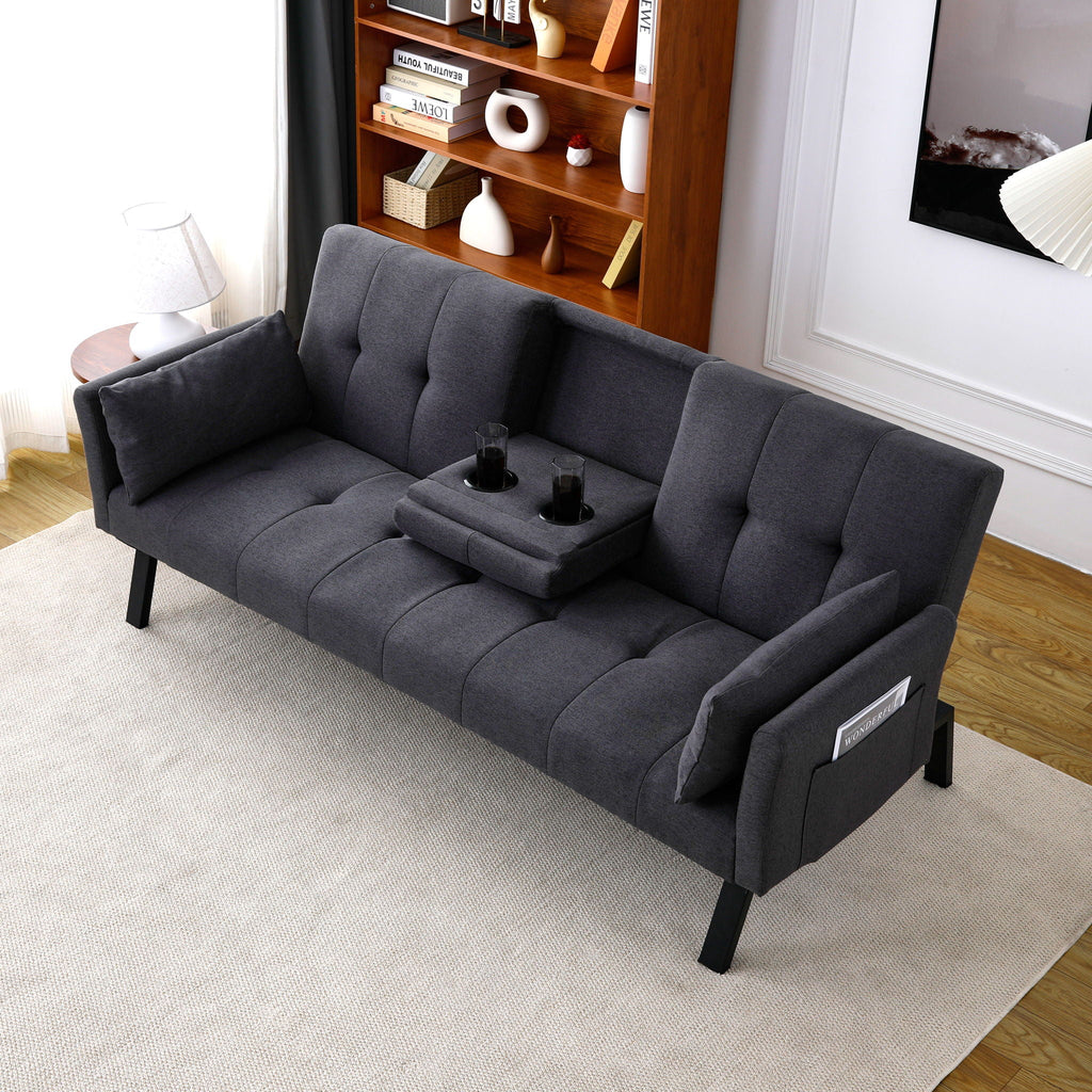 Foldable Sofa Bed with Cup Holder and Solid Wood Frame - Multiple Colors