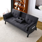 Foldable Sofa Bed with Cup Holder and Solid Wood Frame - Multiple Colors