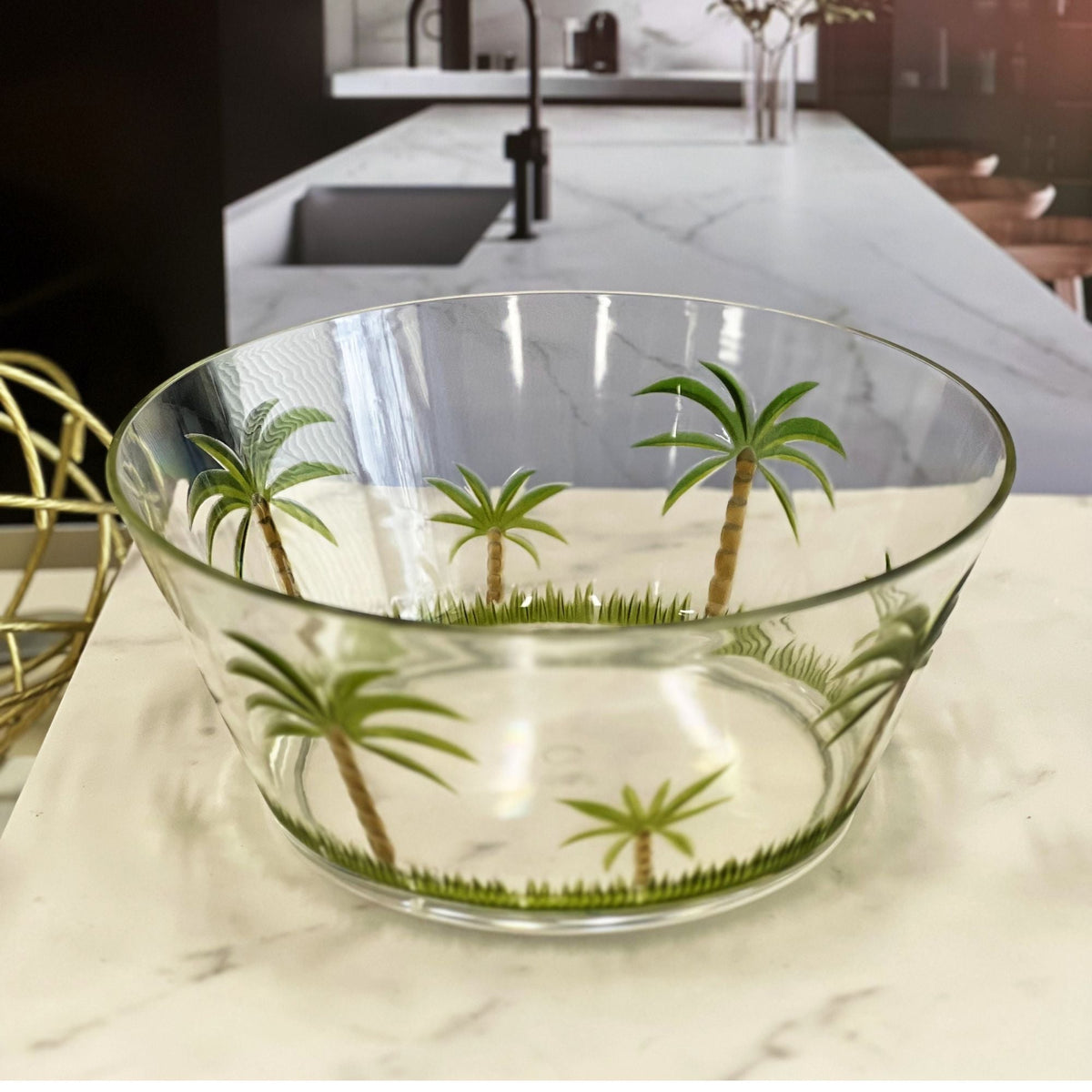 Palm Tree Acrylic Serving Bowl with Unbreakable Design - White