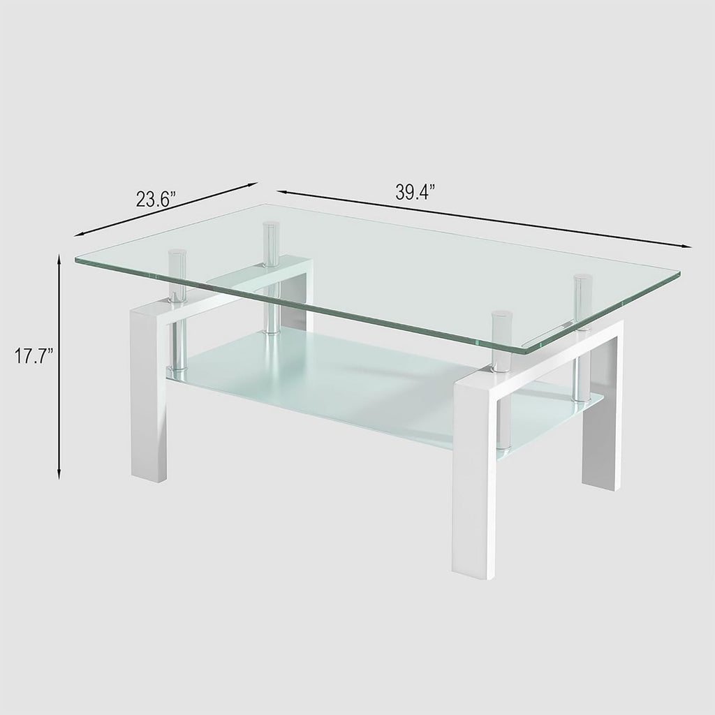 Tempered Glass Coffee Table with Storage - Black or White