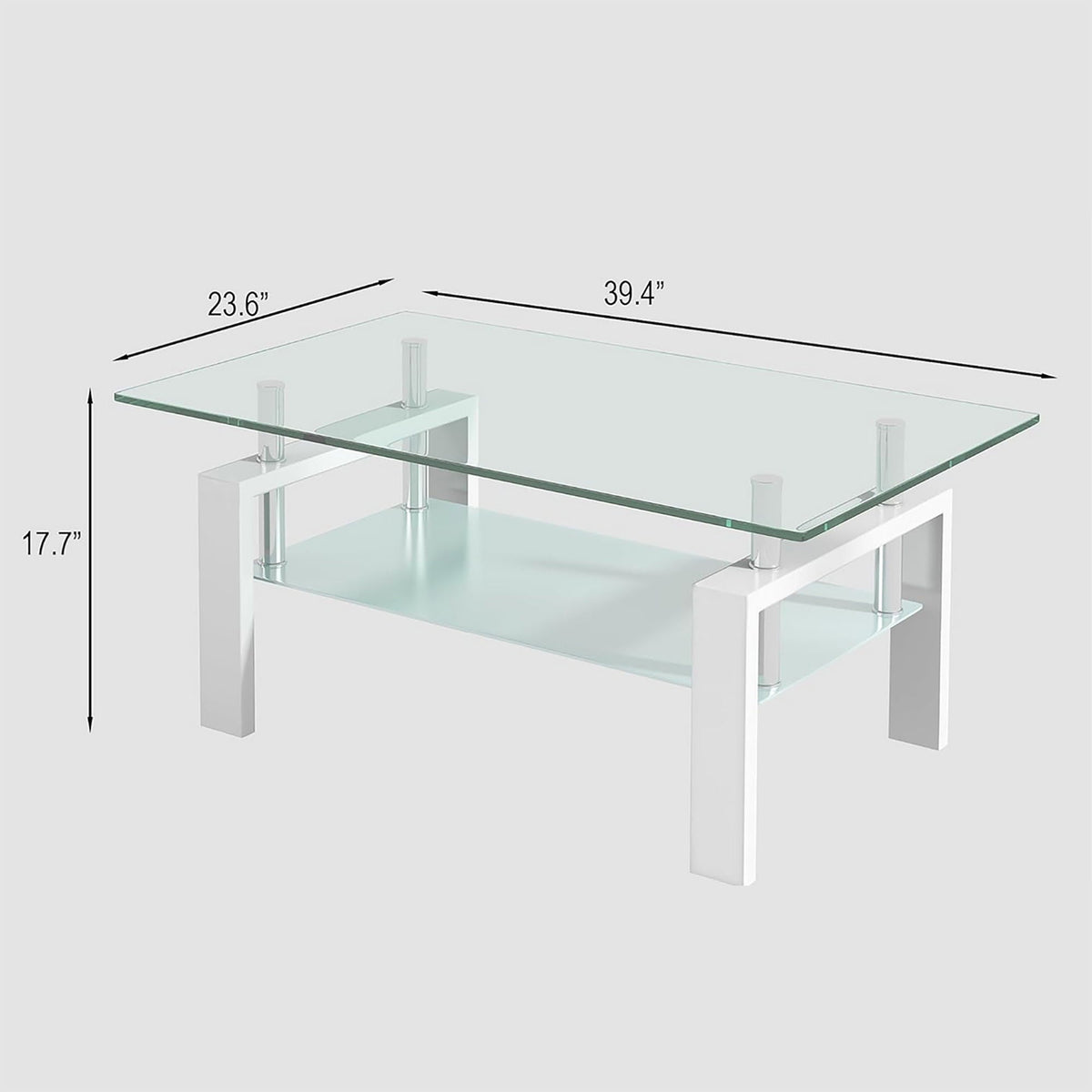 Tempered Glass Coffee Table with Storage - Black or White