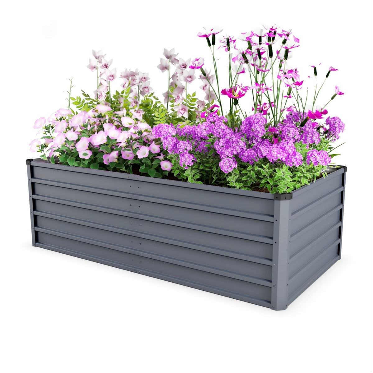 Large Galvanized Steel Garden Bed with Open-Bottom Drainage - Dark Gray
