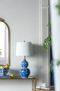 Blue and White Ceramic Vase Table Lamp with White Linen Shade - 25.7" High
