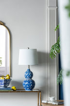 Blue and White Ceramic Vase Table Lamp with White Linen Shade - 25.7" High