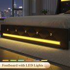 Wingback Upholstered Bed Frame with LED Lights and Charging Station - Black or White