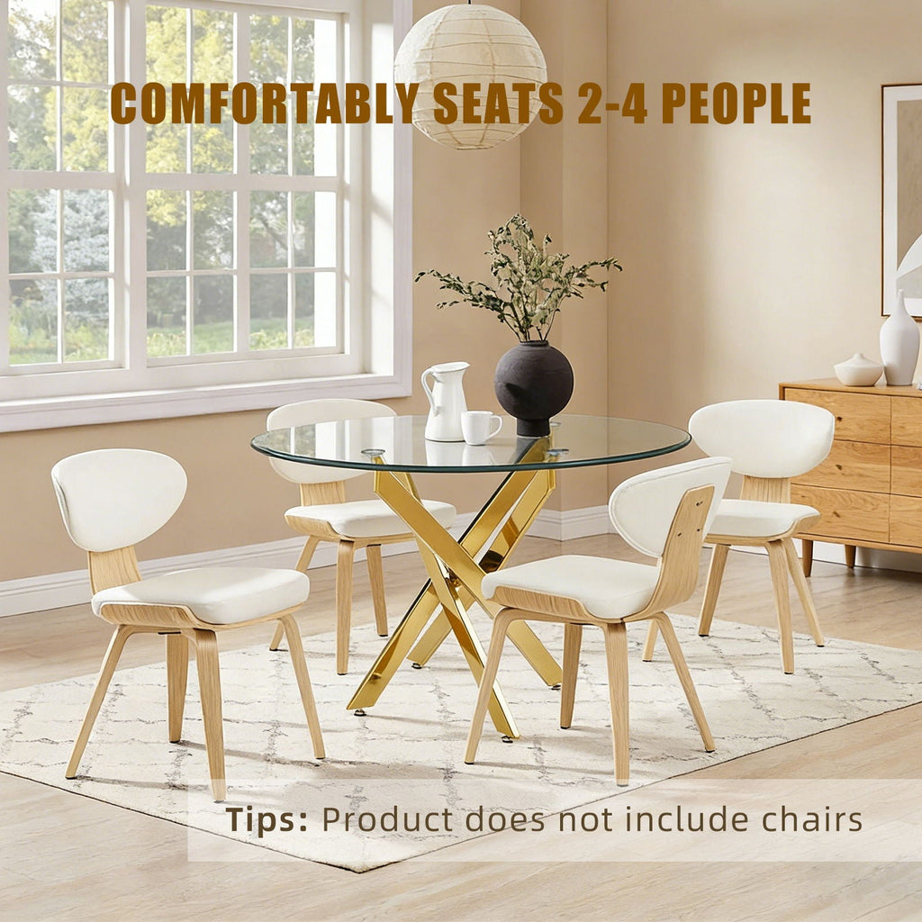 Modern Round Dining Table with Metal Frame - Pearl Silver, Gold, or White