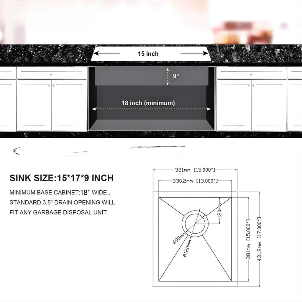 Undermount Stainless Steel Kitchen Sink with Deep Single Bowl - Gray