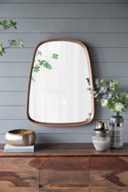 Irregular Wood Frame Wall Mirror with Curved Edges - Brown