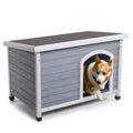 Medium Wooden Outdoor Dog House with Waterproof Roof and Elevated Floor - Dark Gray or Dark Red