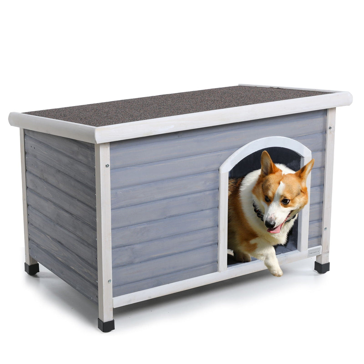 Medium Wooden Outdoor Dog House with Waterproof Roof and Elevated Floor - Dark Gray or Dark Red