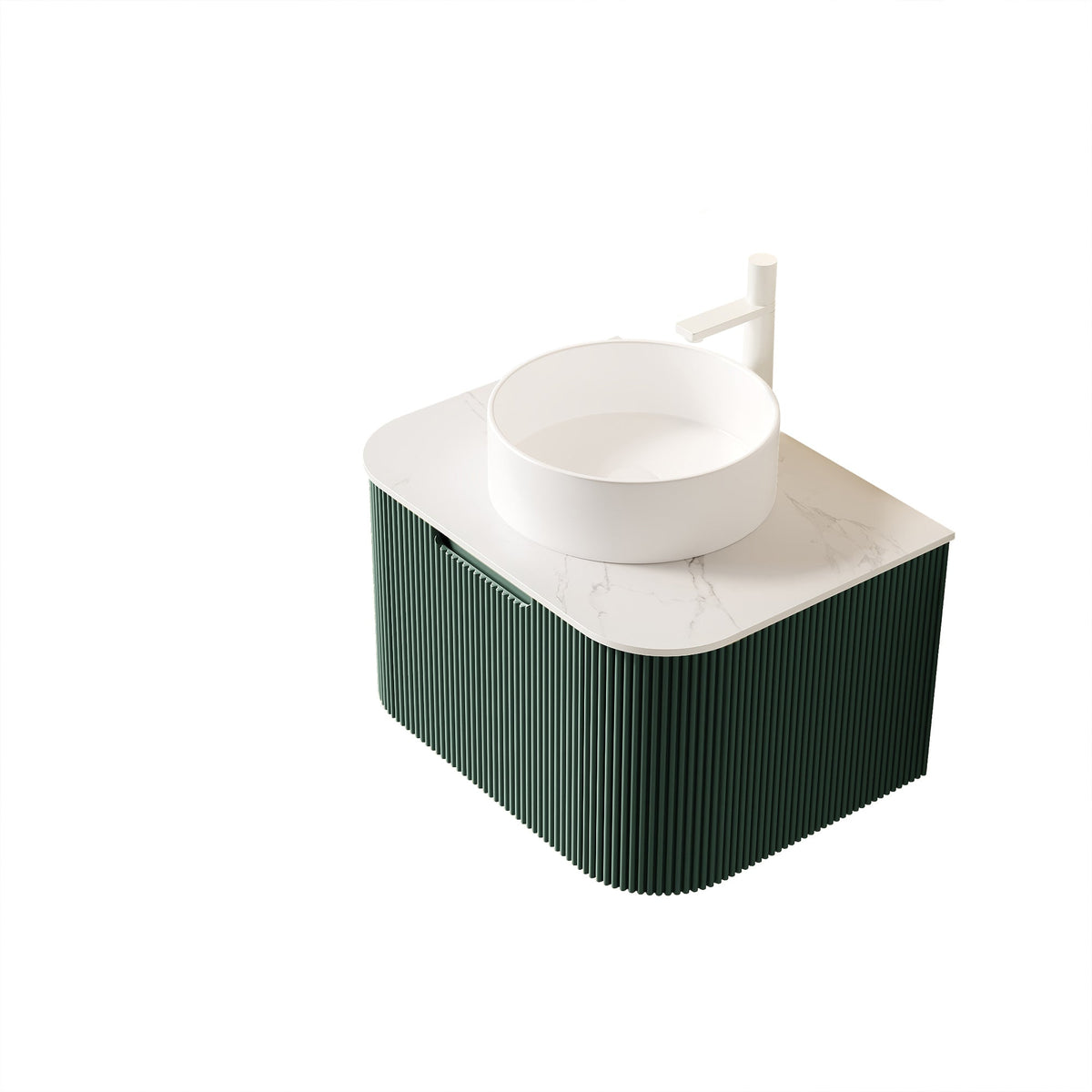 DINA 24" Floating Bathroom Vanity with Curved Edges and Ceramic Sink - Dark Green