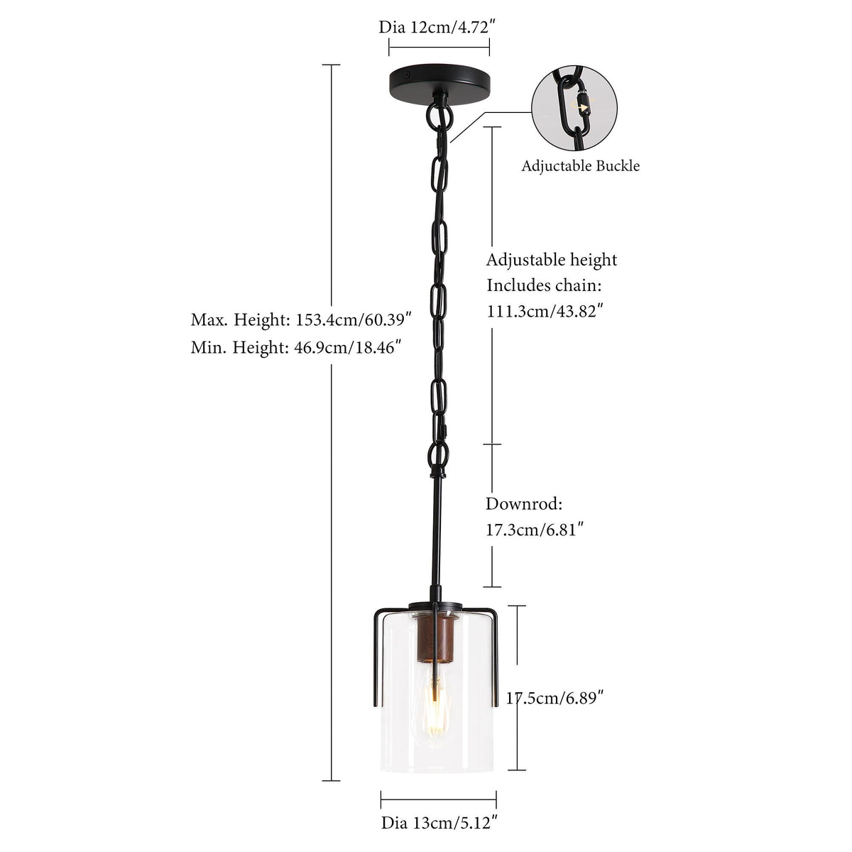 Adjustable Pendant Lighting with Clear Glass Shade - Black or Gold