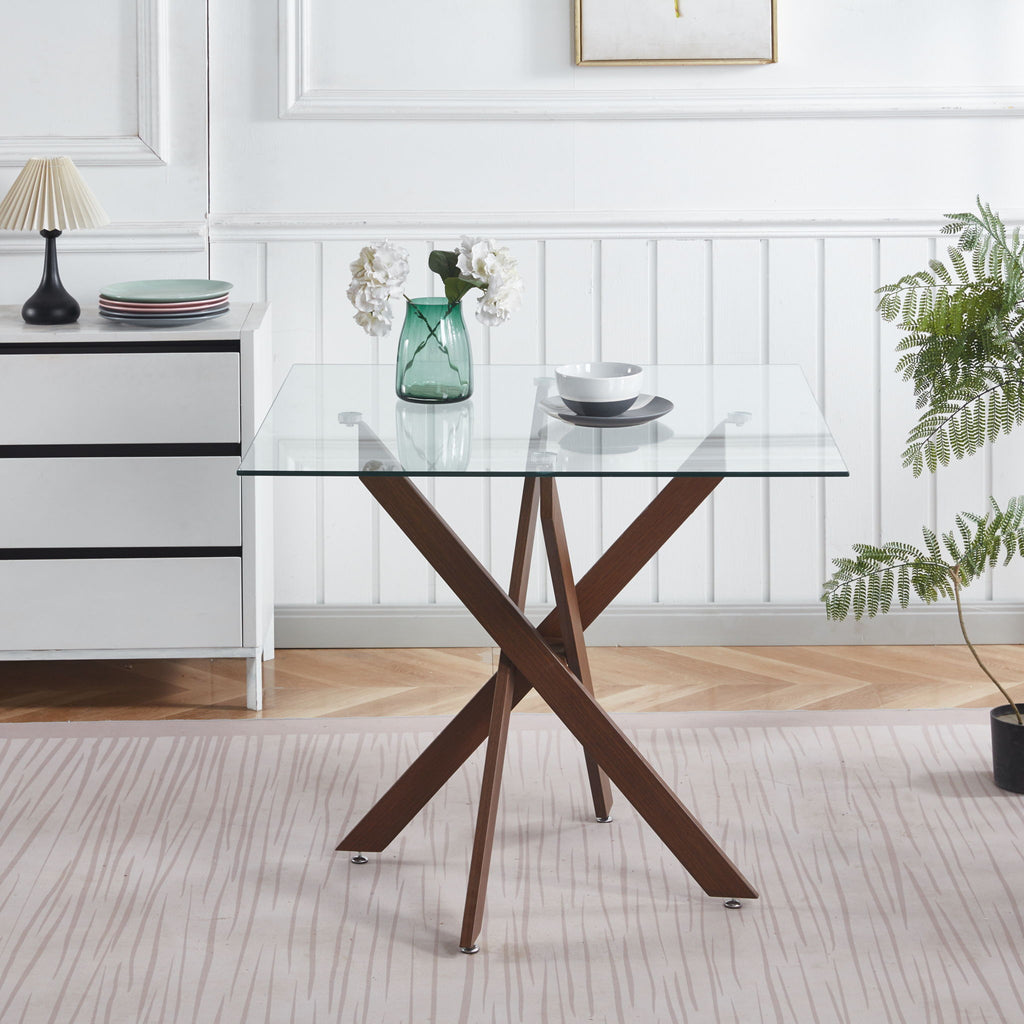Modern Tempered Glass Dining Table with Cross Metal Legs - Multiple Colors