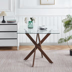 Modern Tempered Glass Dining Table with Cross Metal Legs - Multiple Colors