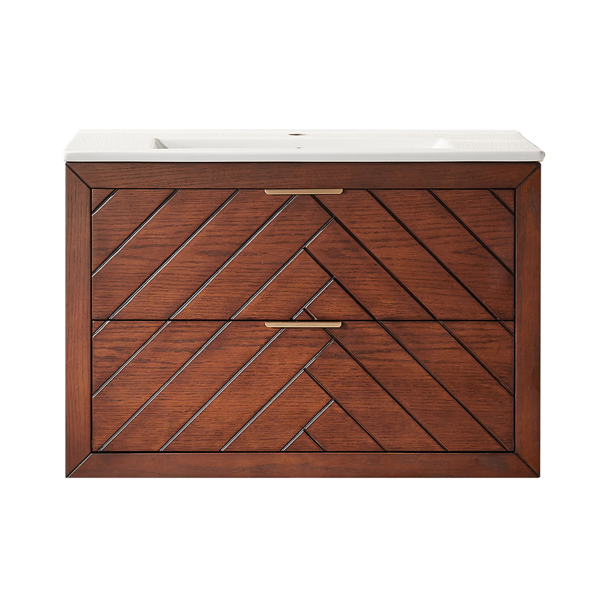 30" Floating Single Vanity Cabinet with Ceramic Top - Walnut