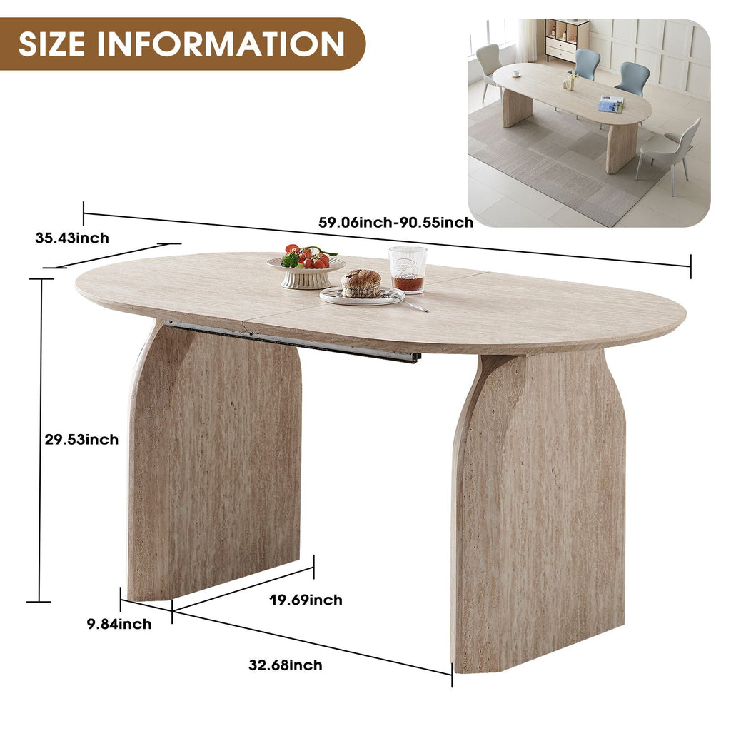 Oval Extendable Dining Table with Dual Pillar Design - Off White