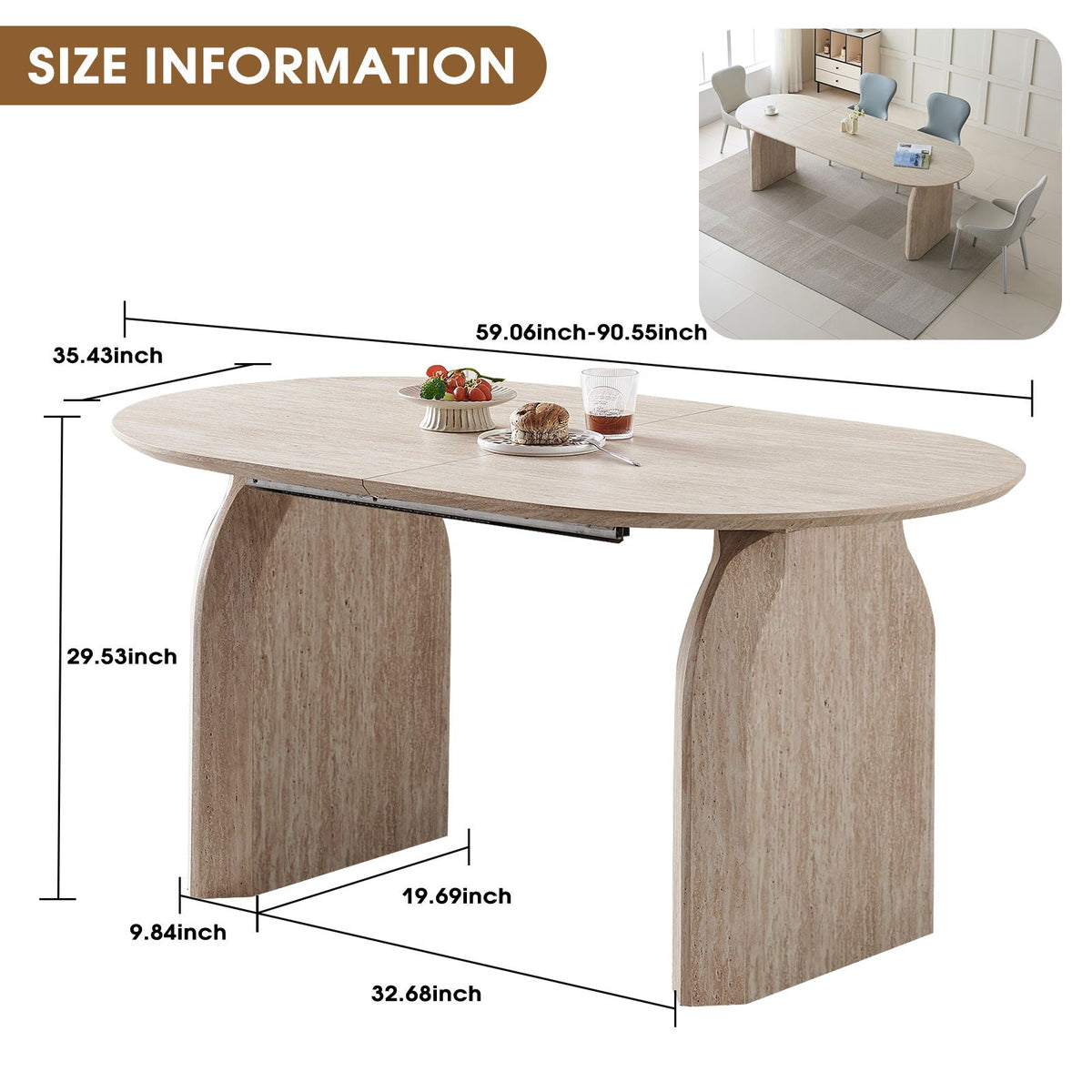Oval Extendable Dining Table with Dual Pillar Design - Off White
