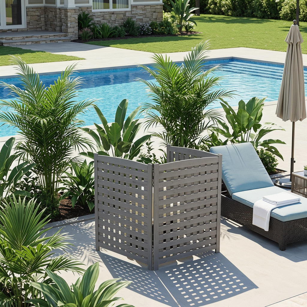 3 Panel Outdoor Air Conditioner Fence Screen with Solid Wood - Light Brown or Dark Gray