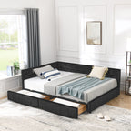 Mid-Century Storage Upholstered Tufted Bed Frame with Backrest and Armrests - Multiple Colors