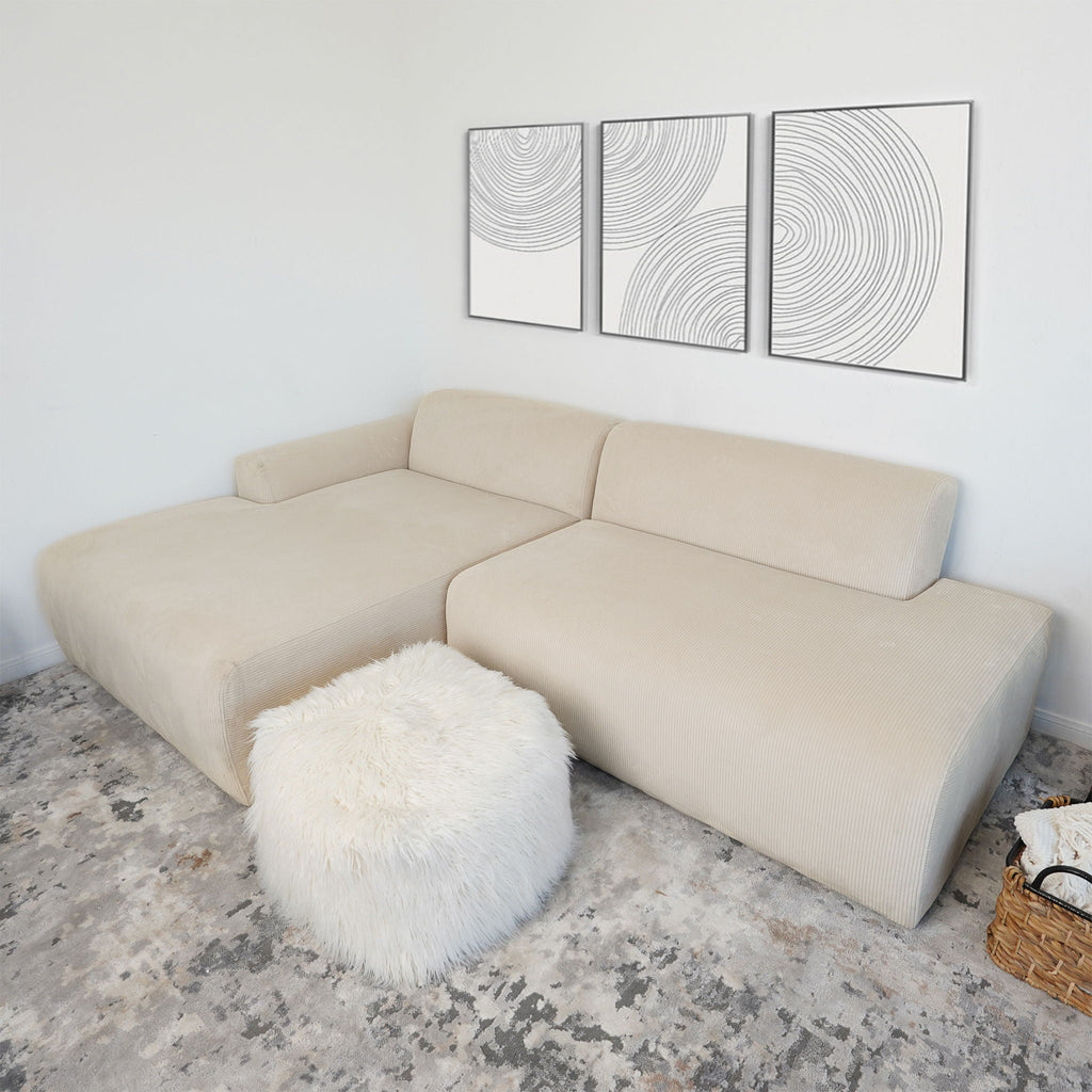 High-Quality Microfiber Sectional Sofa with Deep Seating - Beige or Dark Green