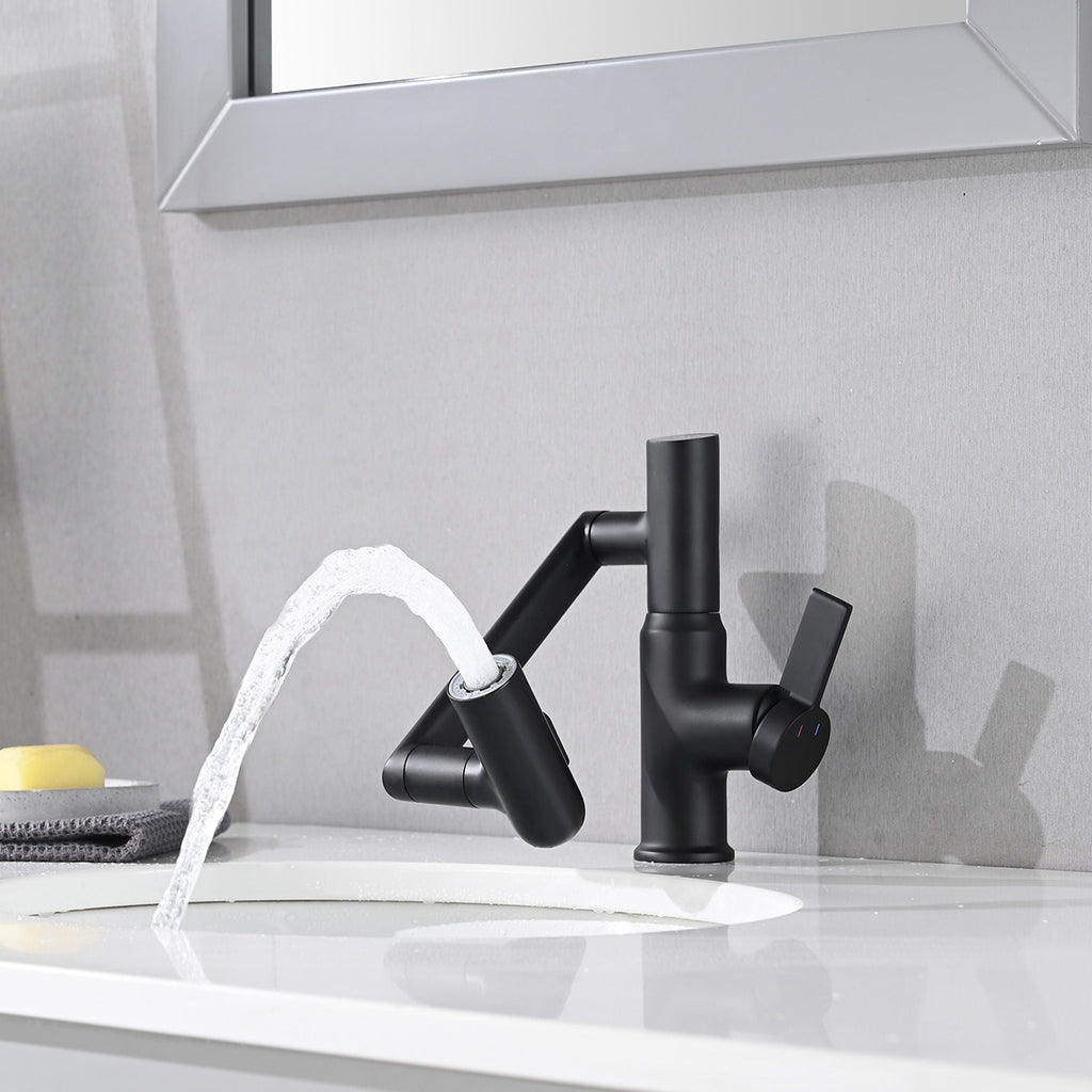 Bathroom Sink Faucet with Spray Function and Temperature Display - Black or Pearl Silver