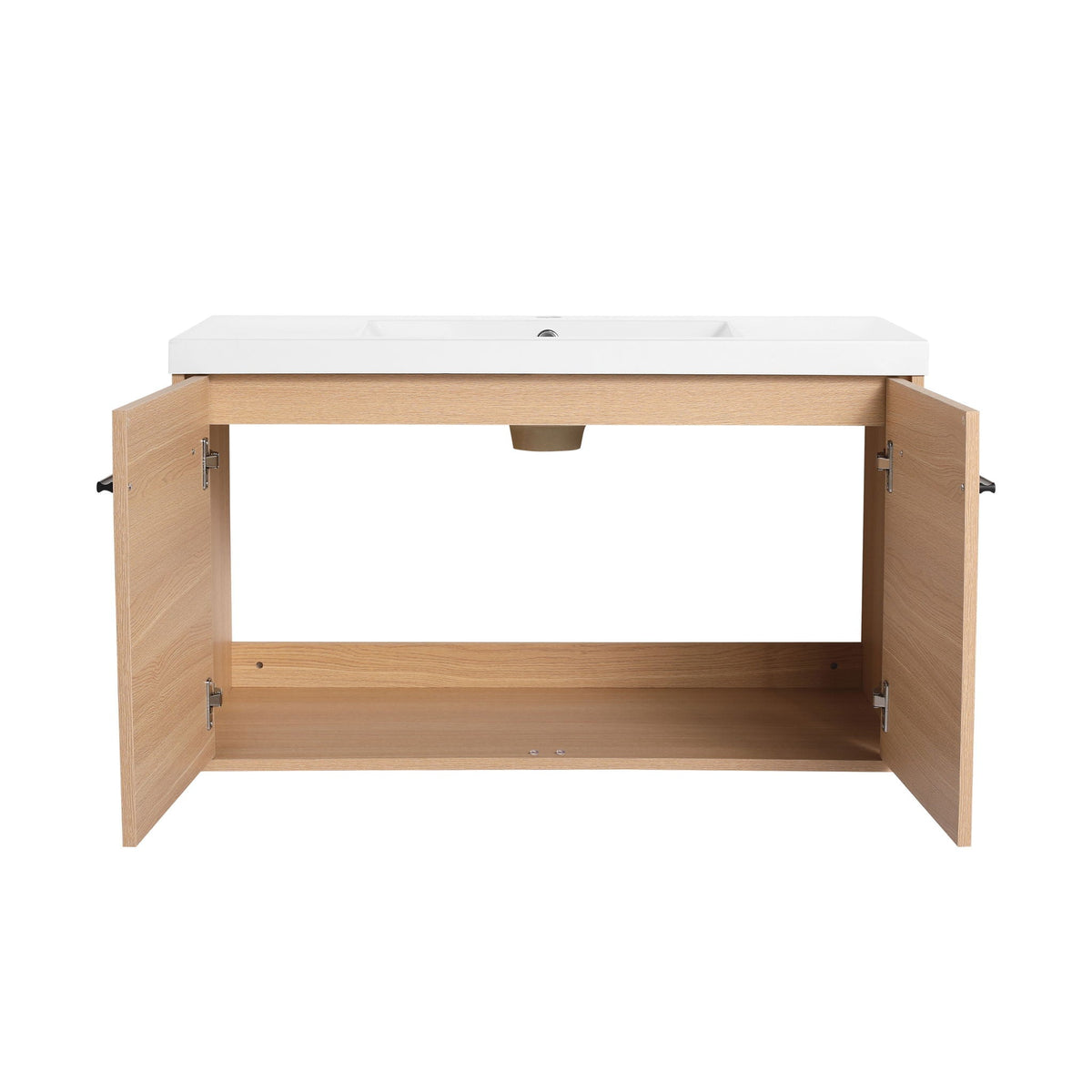 Bathroom Vanity Set with Resin Countertop Sink and 2 Doors - Light Brown Oak