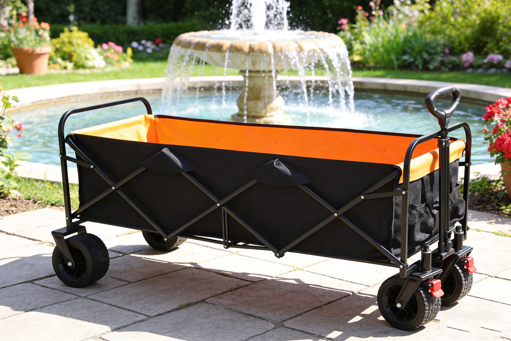 Large Capacity Folding Outdoor Wagon Cart with Extender - Black & Orange