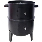 Portable Charcoal Smoker Grill with 3-in-1 Cooking Functionality - Black