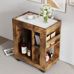 Mid-century Modern Movable Side Cabinet with Sliding Handle - Natural Rubberwood