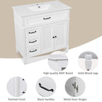 Bathroom Vanity With Sink and Drawers - Freestanding Solid Wood Cabinet