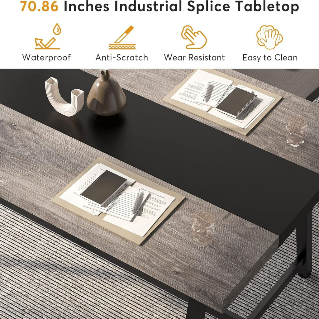 Modern Rectangular Conference Table for 6-8 People with Durable Frame - Dark Gray or Dark Brown