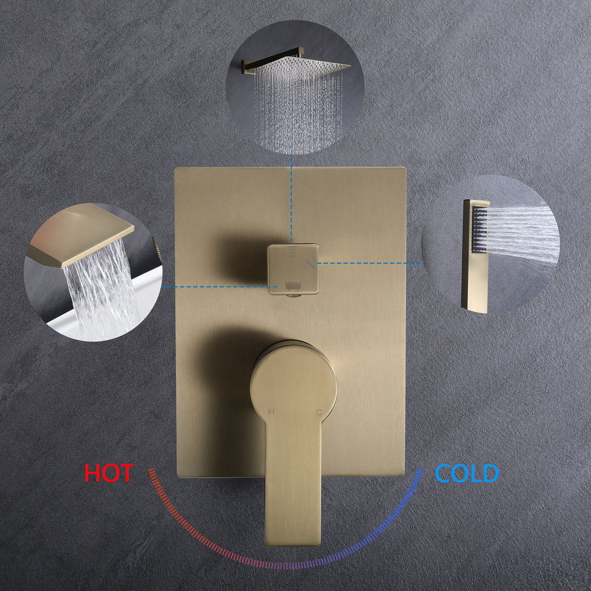 Modern 10" Wall Mounted Rainfall Shower Head System with Handheld Shower - Gold or Black