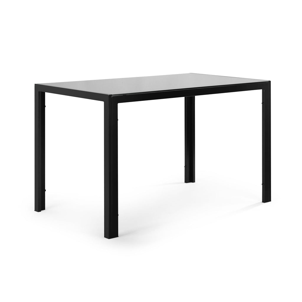 Black Dining Table with Tempered Glass Top and Metal Frame