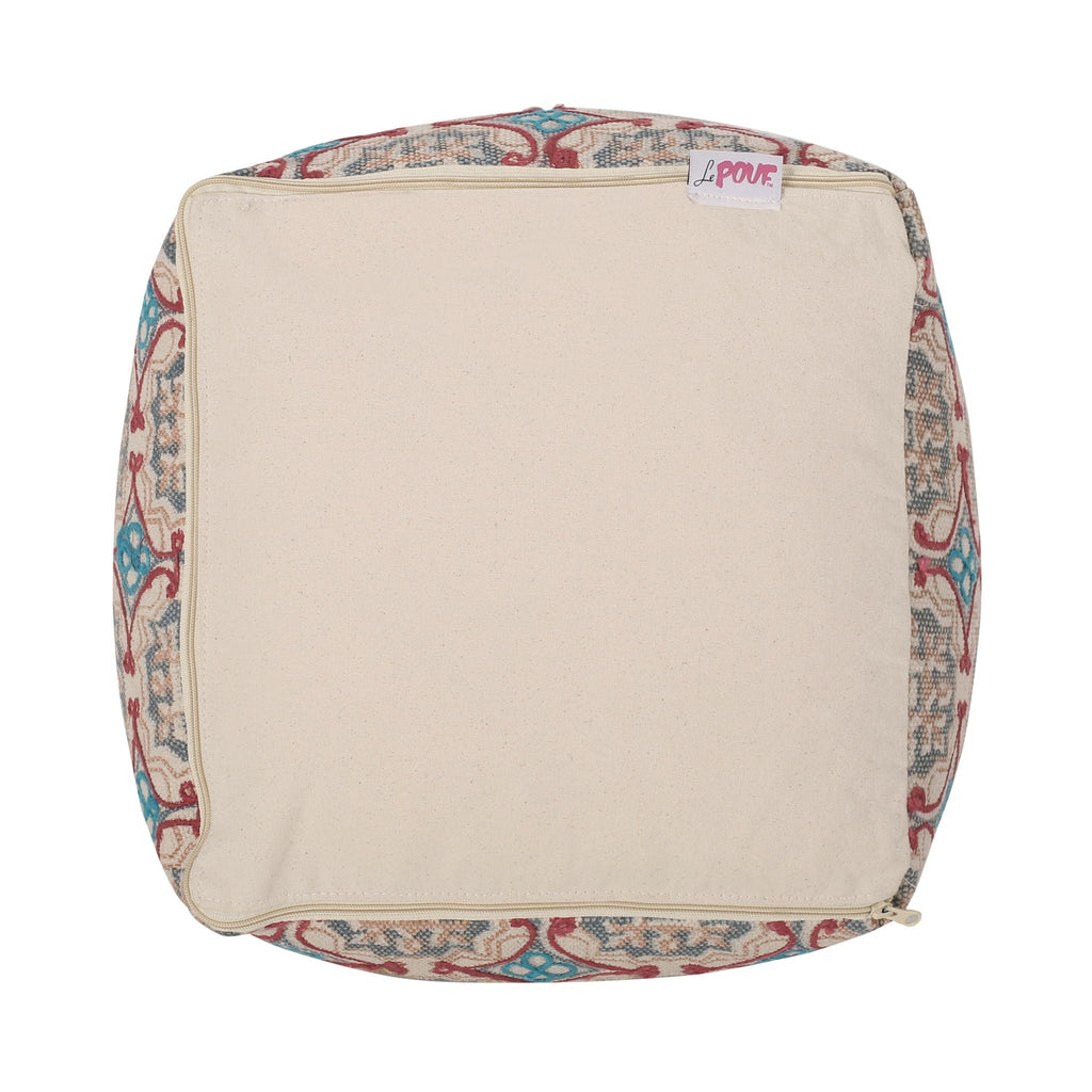 Handcrafted Fabric Accent Pouf with Rustic Elegance - Multicolor