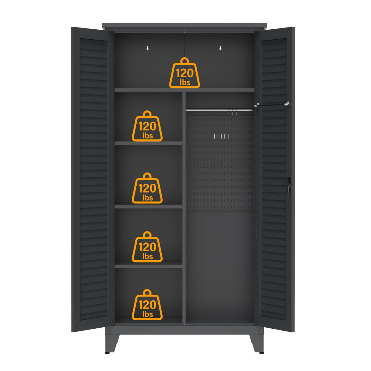 73'' Tall Metal Tool Storage Cabinet with Steel Construction - Gray