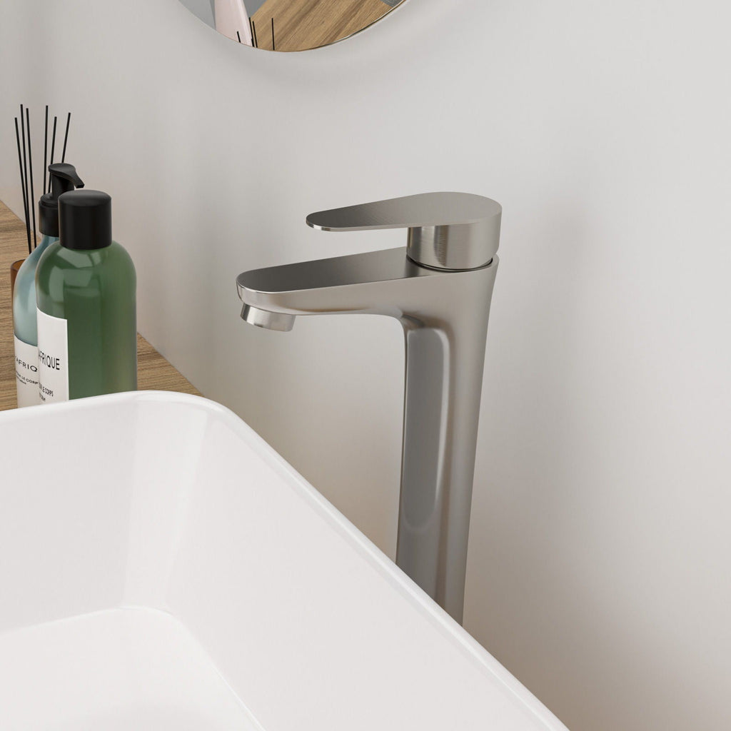 Single Handle Vessel Sink Faucet with Tall Spout - Gray or Black