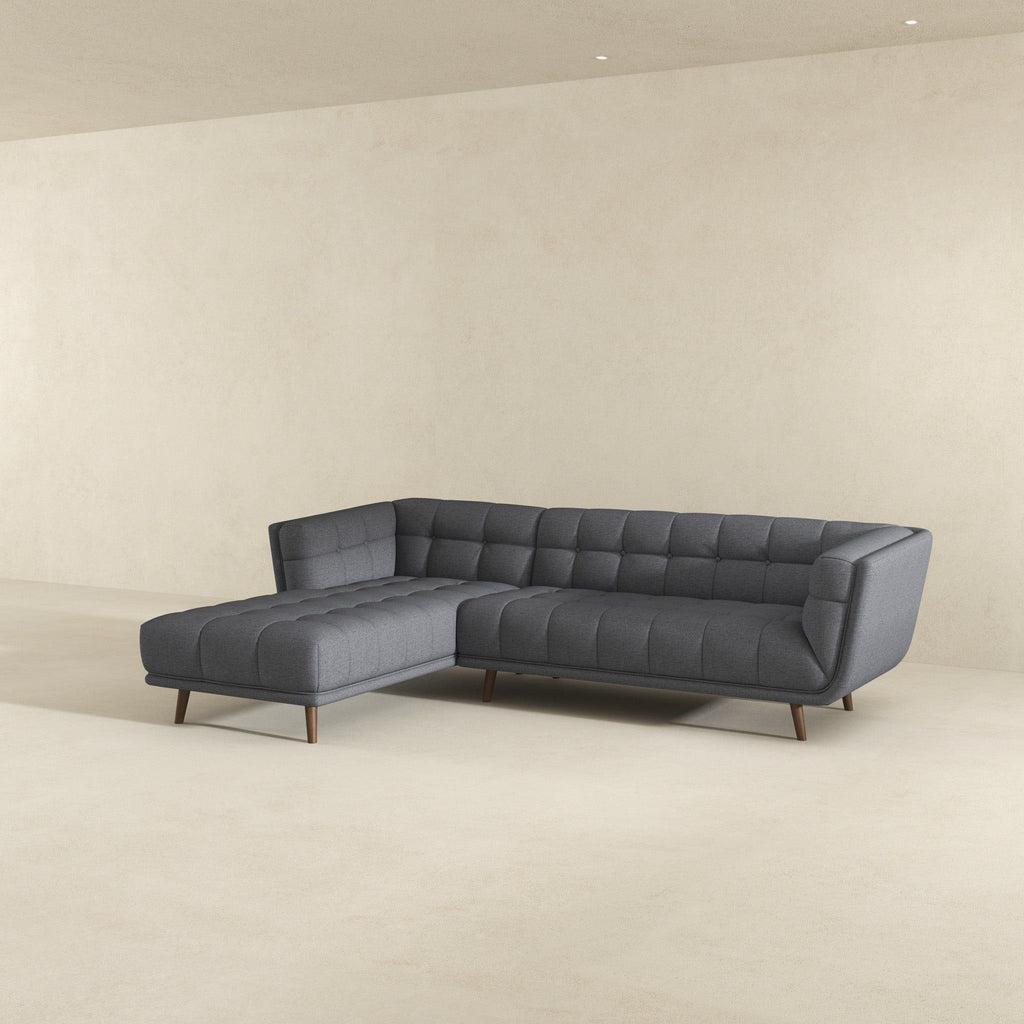 L Shape Sectional Sofa Tufted with Mid-Century Modern Design - Dark Gray or Beige