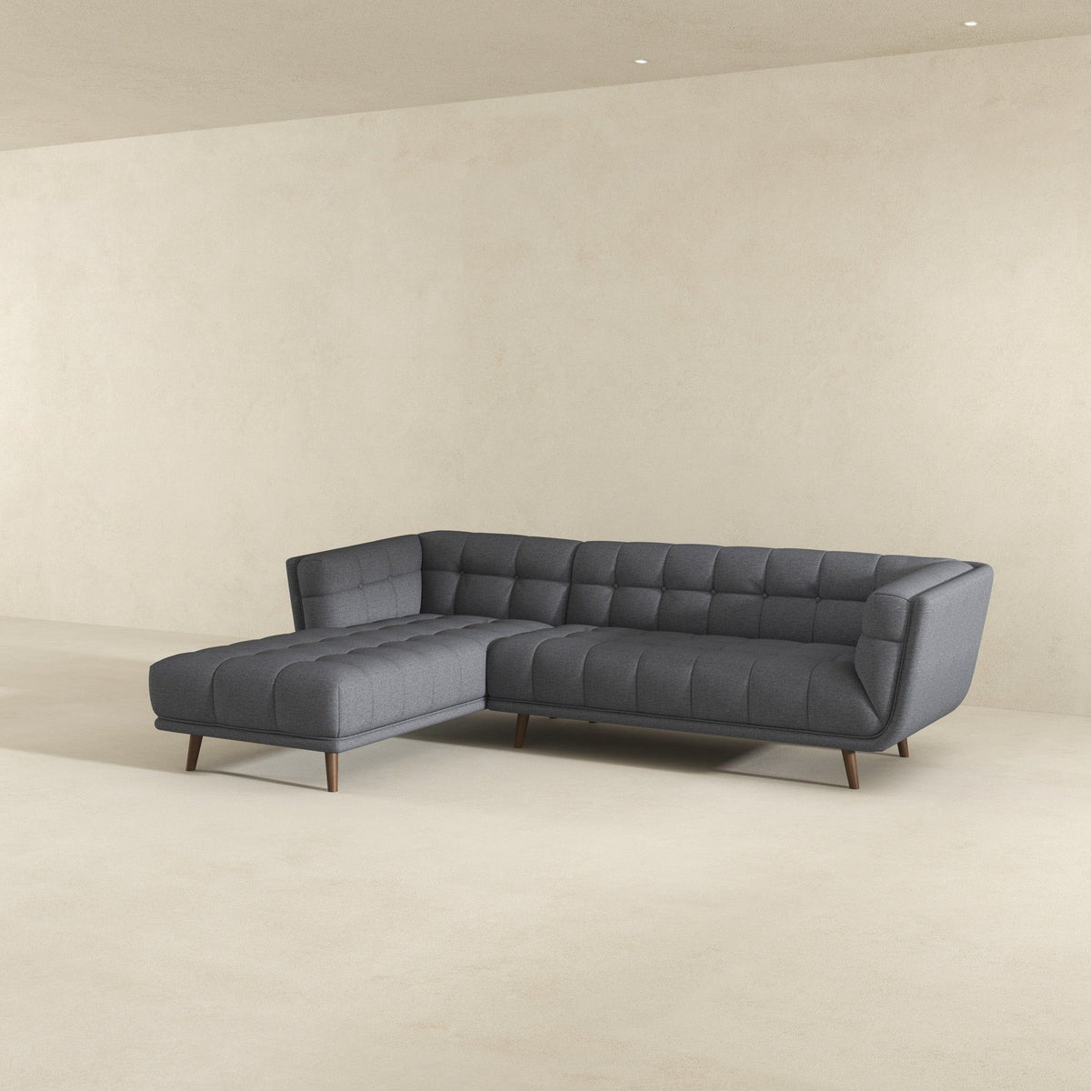L Shape Sectional Sofa Tufted with Mid-Century Modern Design - Dark Gray or Beige
