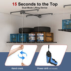 Overhead Garage Storage Rack with Crank System - Black or White